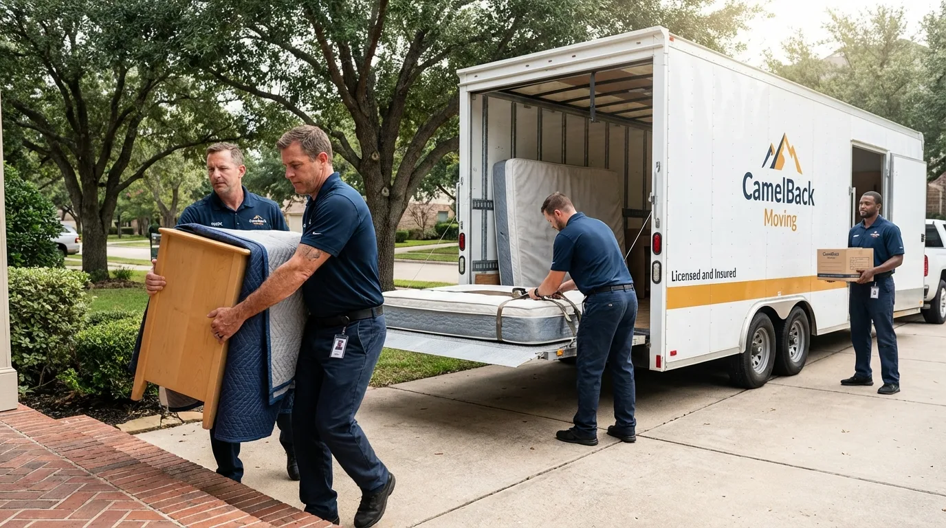 Crew loading residential truck for cross-state move from Emporia, VA